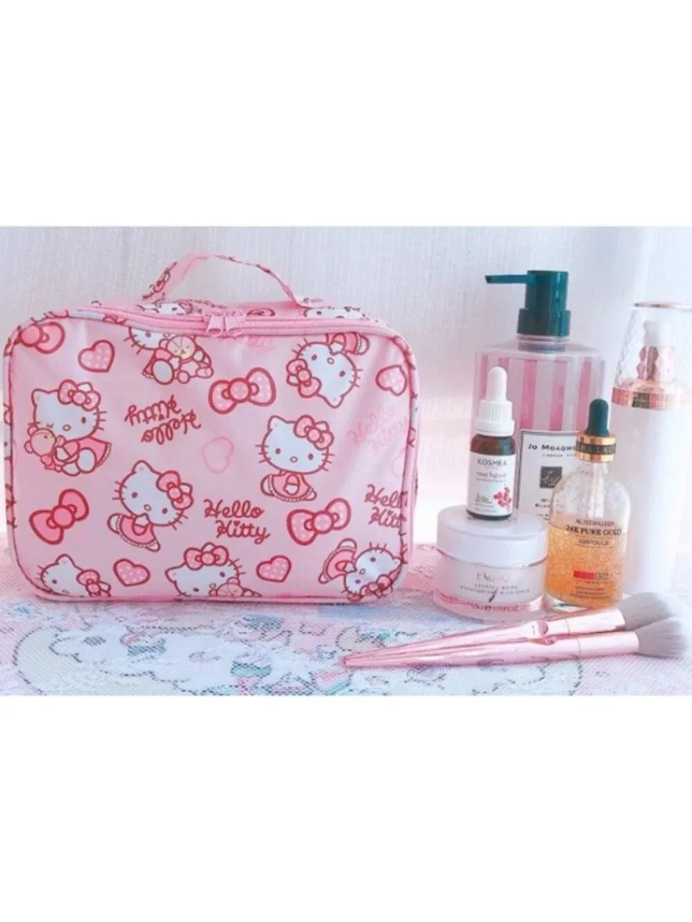 Hello Kitty Pink Waterproof Cosmetic Bag – Kawaii Travel Makeup Organizer